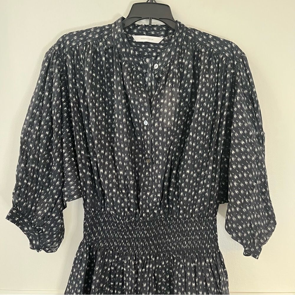 Rebecca Taylor Ikat Cotton Long Sleeve Shirtdress Size Navy Medium NWT - Picture 6 of 12